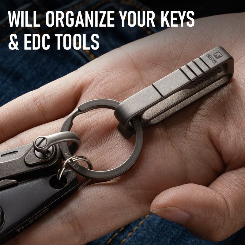 FEGVE Titanium Belt Key Clip with Key Ring, Belt Key Holder Key Chain Clip Black Keychain for Men(Grey) - Image 3